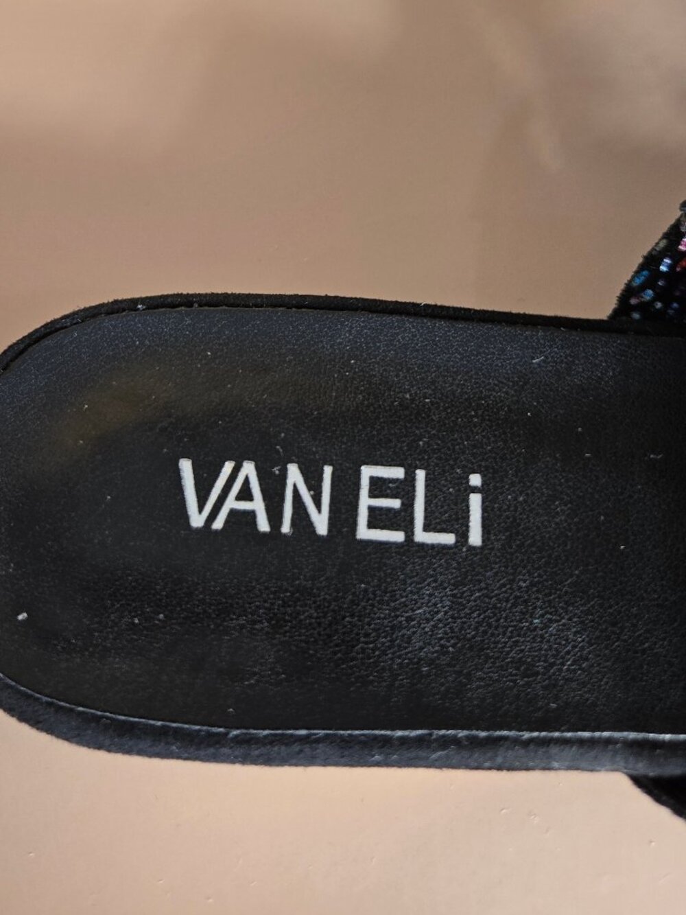 VAN ELi Black Multicolor Speckled Strappy Slide Sandals Heel Size 10 - Picture 3 of 5